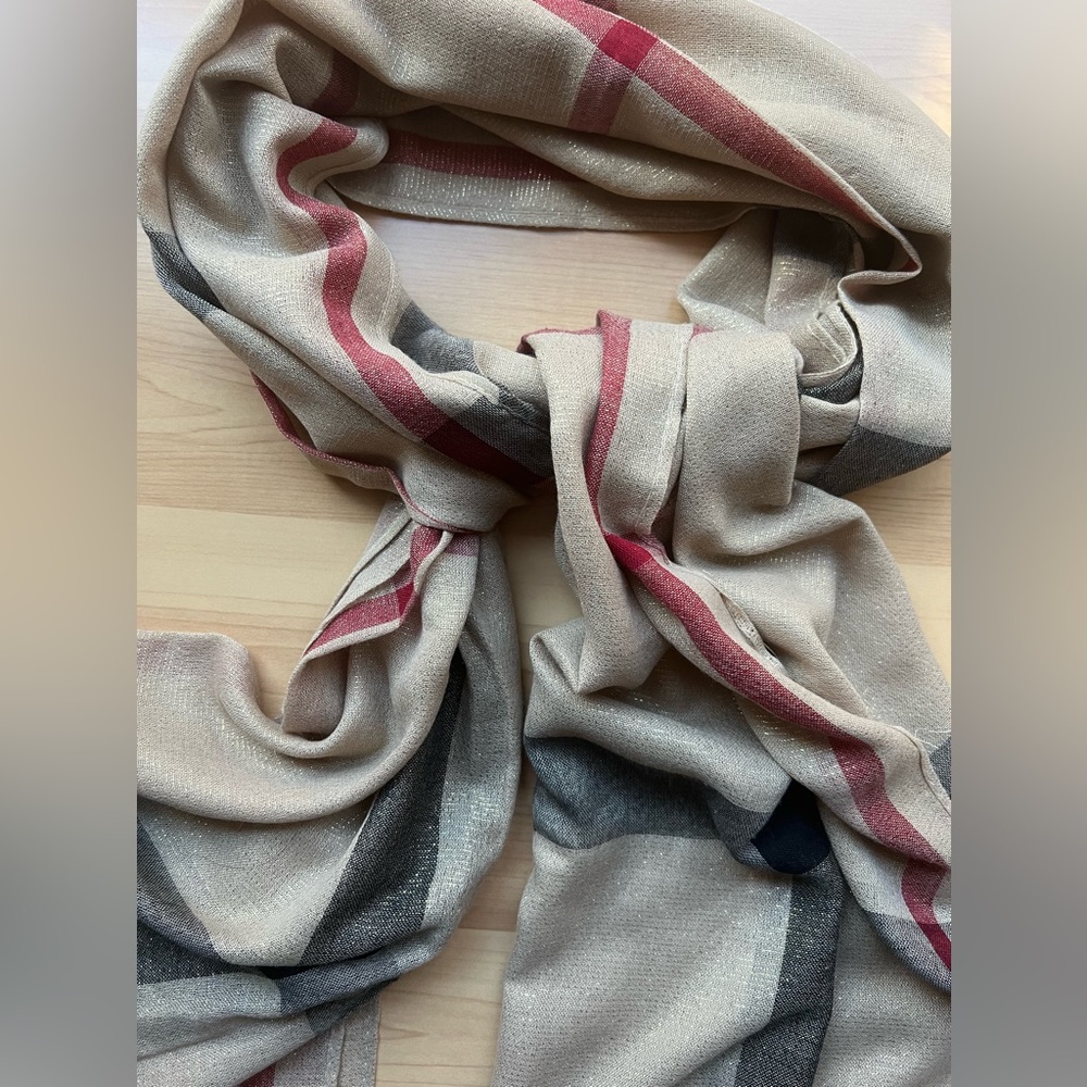 Plaid Britt Lightweight Scarf / Colors tan,black and red / - Picture 5 of 7
